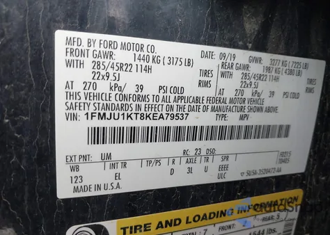 2019 Ford Expedition Limited from USA, damaged, VIN 1FMJU1KT8KEA79537